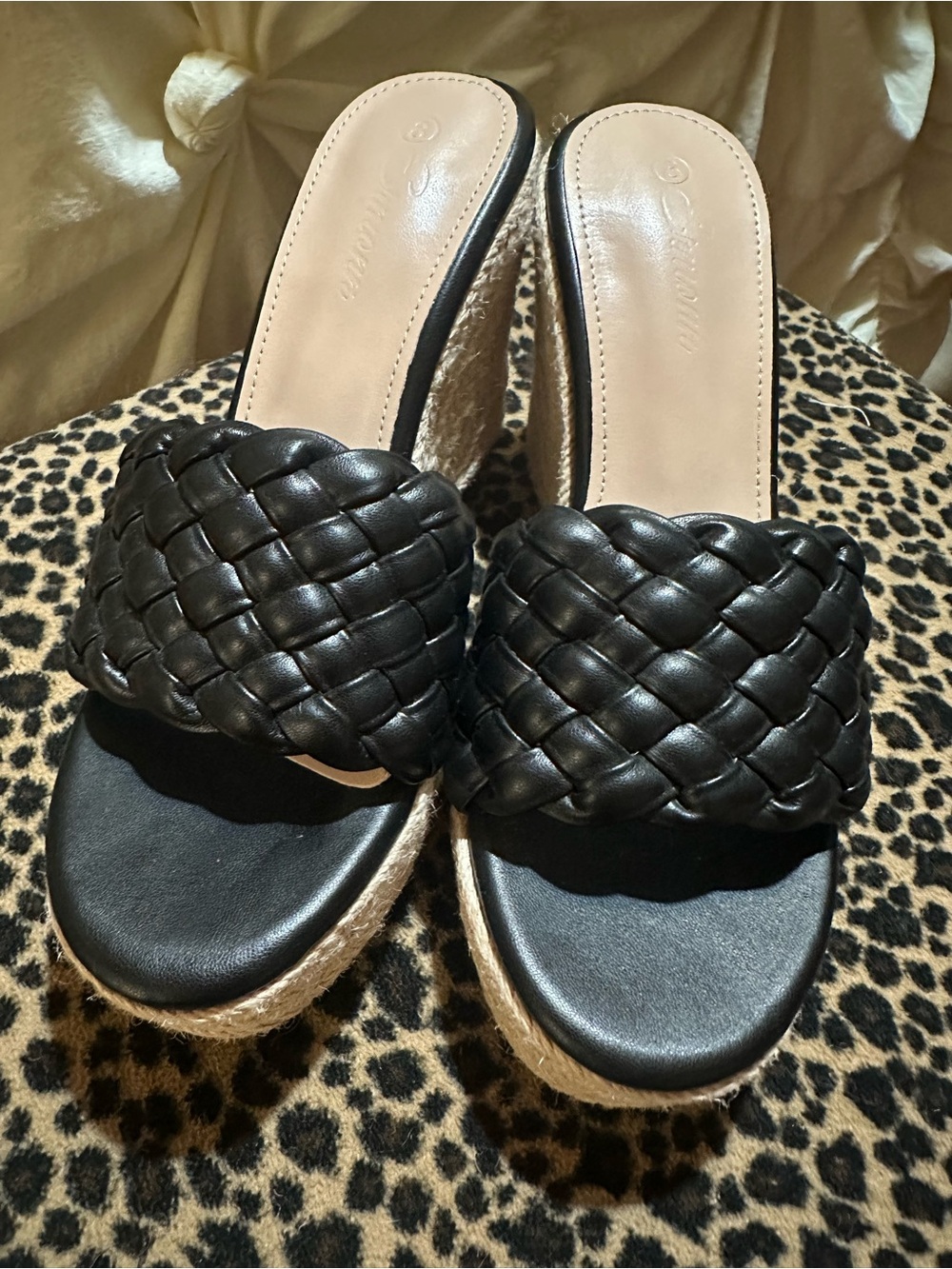 Woven Slide Wedge Sandals for Women — Black